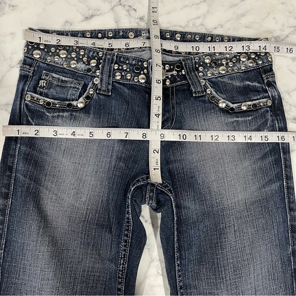 26x30 Miss Me Women's Low Rise Boot Cut Jeans - Dark Blue with Silver Accents - Picture 2 of 13